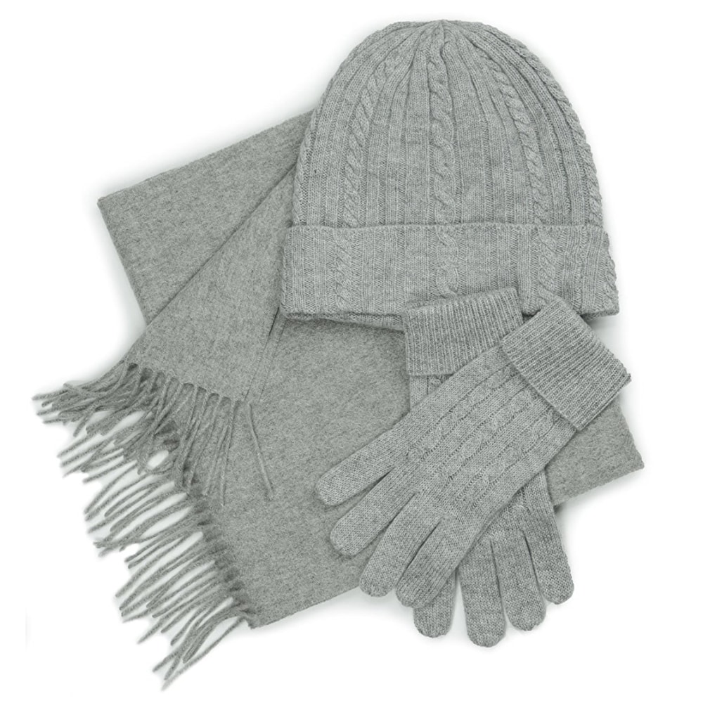 Cashmere hat, scarf and gloves set