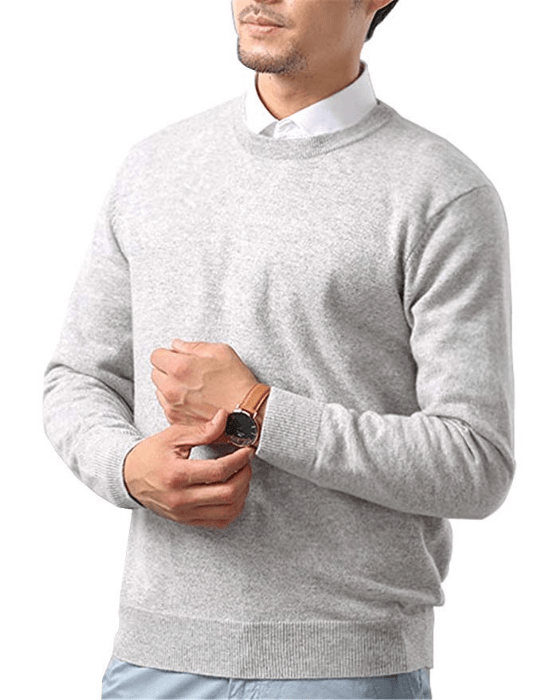 Mioubeila Mens Crew Neck Knit Cashmere Pullover Sweater